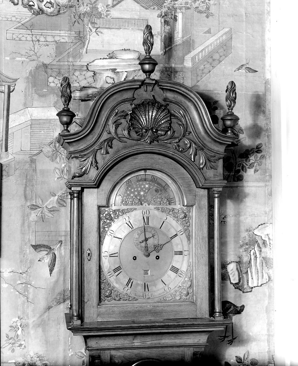 Tall Clock, John Wood Sr. (active ca. 1729–1760/1), Walnut, yellow poplar, white pine; brass, iron, glass, American