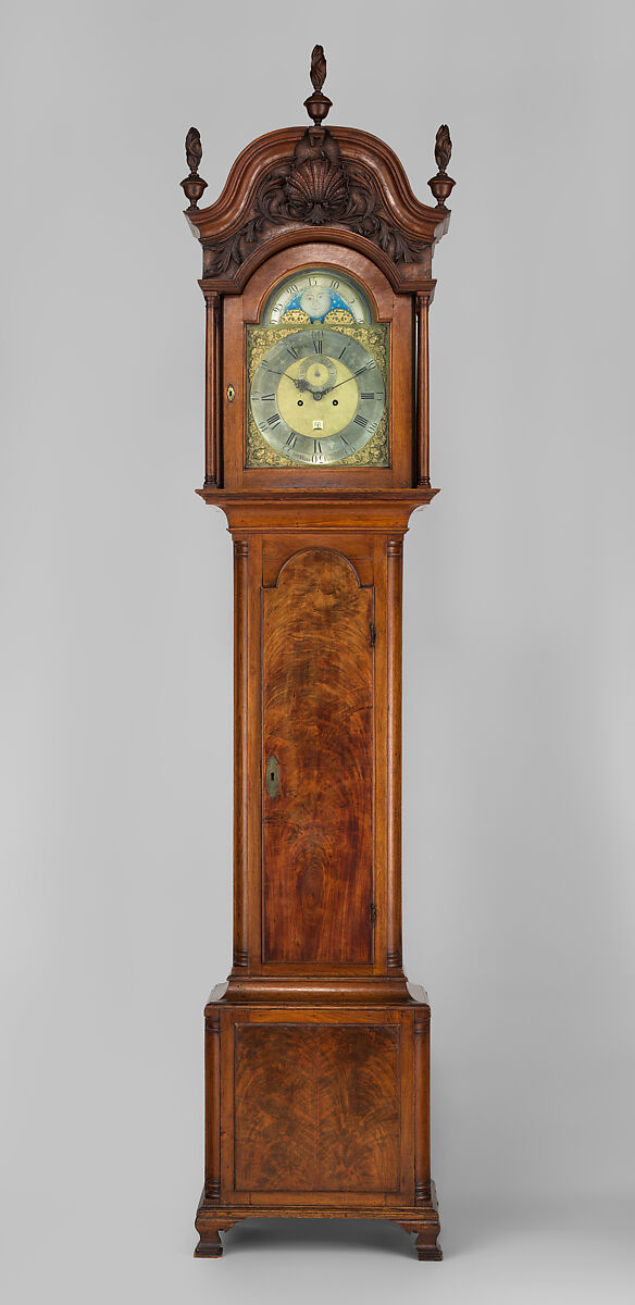 Tall Clock, John Wood Sr. (active ca. 1729–1760/1), Walnut, yellow poplar, white pine; brass, iron, glass, American 