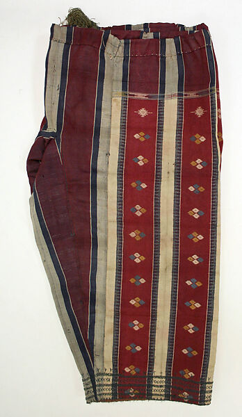 Ensemble, Linen, wool, cotton, metal wrapped thread; embroidered