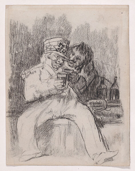 A solider drinking accompanied by another man (from Album H, folio 51), Goya (Francisco de Goya y Lucientes) (Spanish, Fuendetodos 1746–1828 Bordeaux), Black crayon on laid paper 
