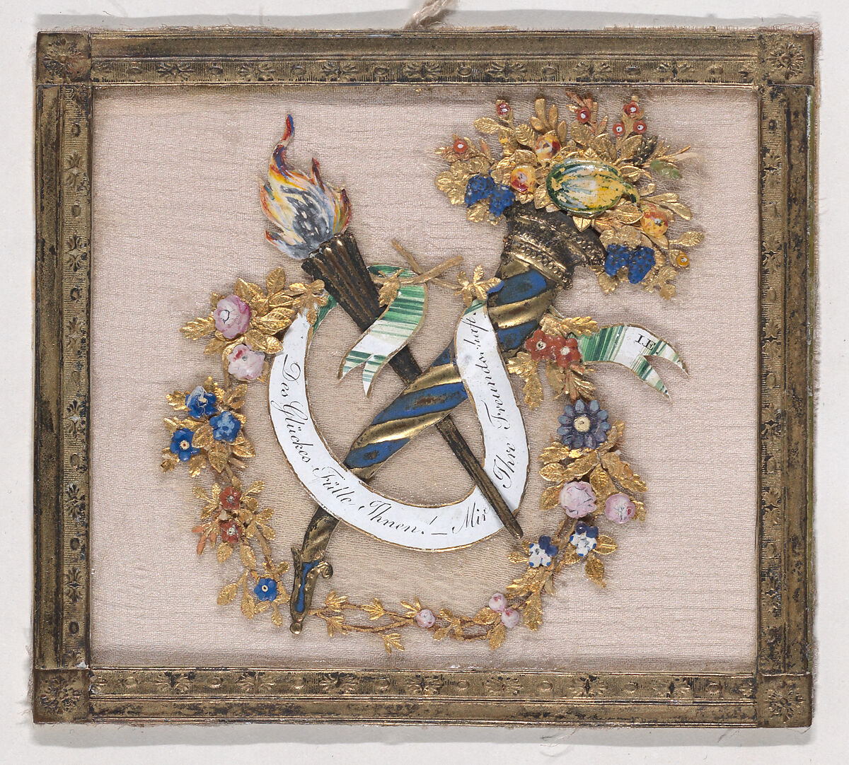 Greeting Card, Johannes Endletzberger (Austrian, 1782–1850), Gouache, metallic paint, metallic foil, and embossed and punched paper on silk 