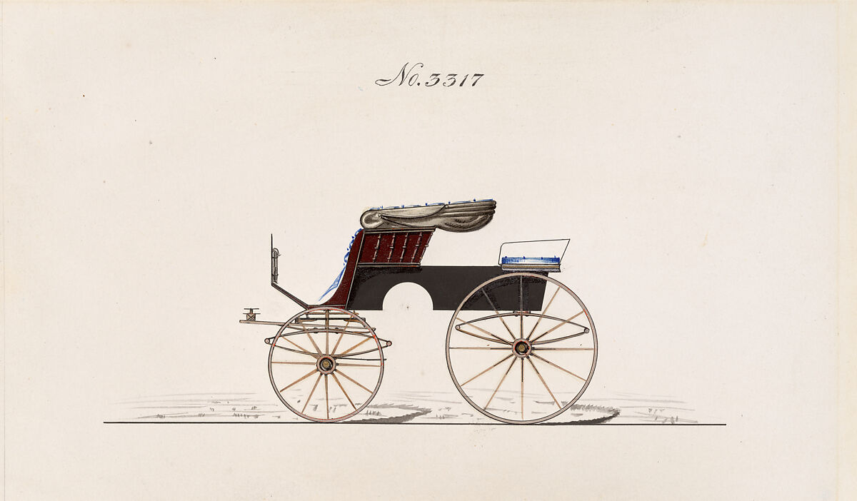 Album of 29 presentation drawings of various types of carriages, Brewster &amp; Co. (American, New York), Pen and black ink, watercolor and gouache with gum Arabic