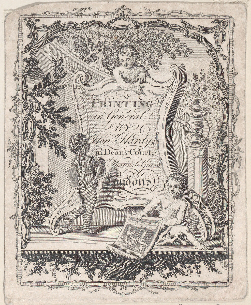 Trade card for Henry Hardy, Printer, Anonymous, British, 19th century, Engraving 