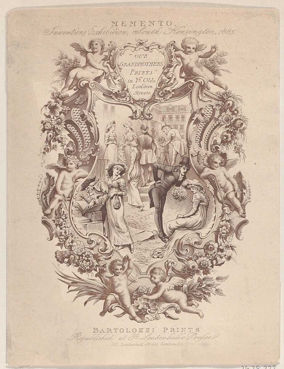 Advertisement for Memento, Inventions Exhibition, South Kensington, 1885, Francesco Bartolozzi (Italian, Florence 1728–1815 Lisbon), Engraving 
