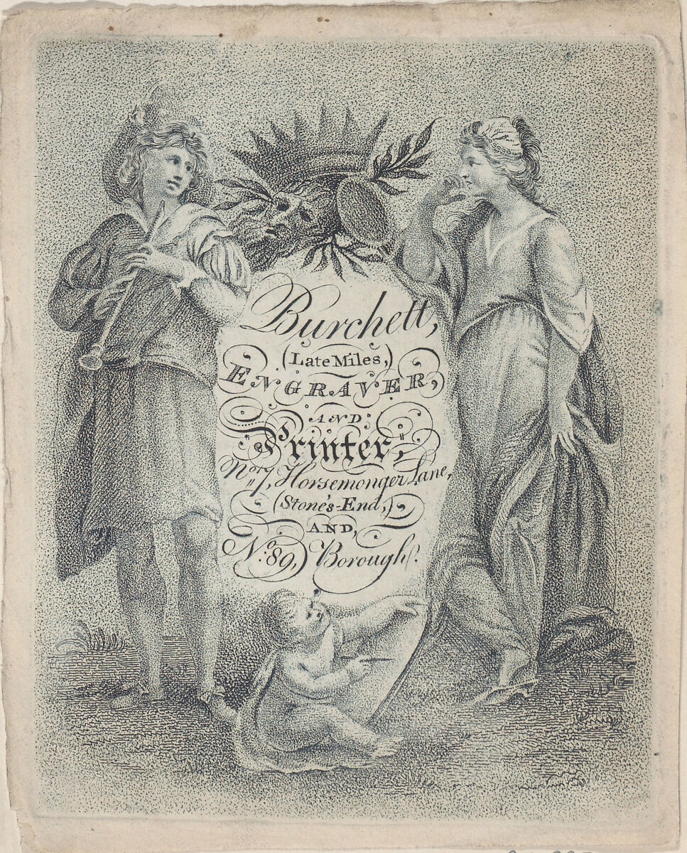 Trade Card for Burchett, Engraver and Printer, Anonymous, British, 19th century, Engraving 