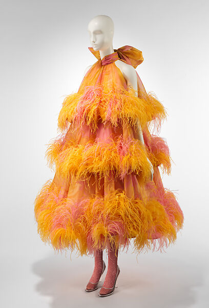 Ensemble, Marc Jacobs (American, founded 1984), (a) silk, ostrich feathers, synthetic fiber; (b) Lurex, lycra; (c, d) plastic (vinyl), leather, American