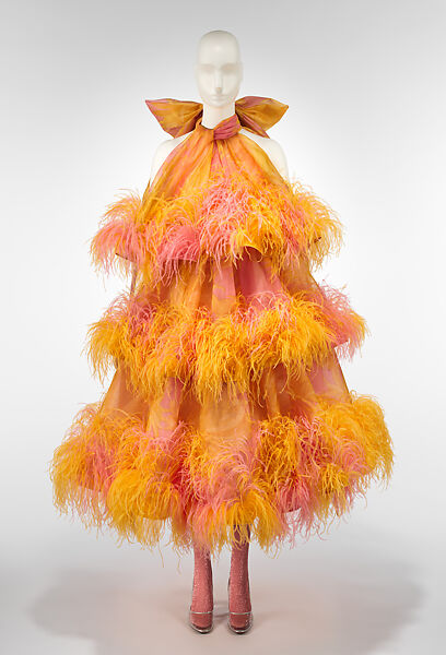 Ensemble, Marc Jacobs (American, born New York, 1963), (a) silk, ostrich feathers, synthetic fiber; (b) Lurex, lycra; (c, d) plastic (vinyl), leather, American 