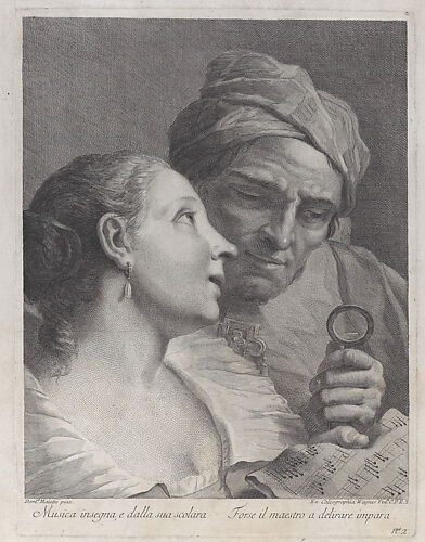 A schoolgirl and her music teacher looking at a sheet of music