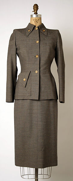 Suit, Gilbert Adrian (American, Naugatuck, Connecticut 1903–1959 Hollywood, California), Wool, silk, American