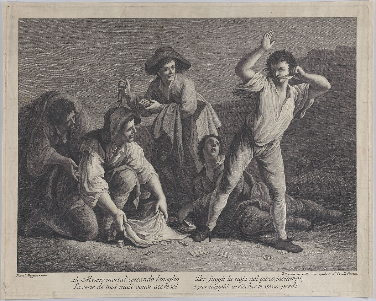 A group of people gambling, Pellegrino dal Colle (Italian, Belluno 1737–1812 Venice), Etching 