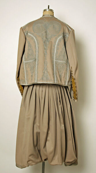 Men's Ensemble (Jacket, Vest, Trousers), Wool, metal wrapped thread; embroidered