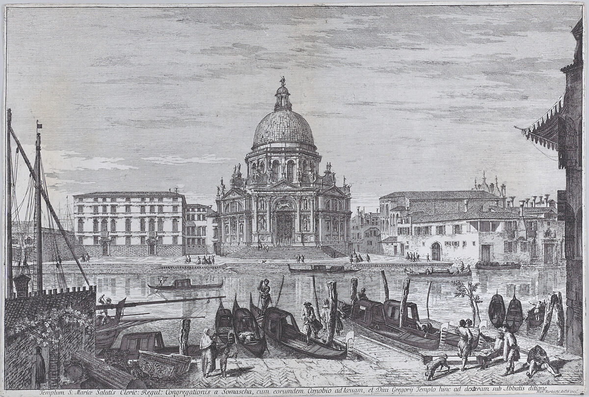 The church of Santa Maria della Salute seen across the water with gondolas in the foreground, Michele Marieschi (Italian, Venice 1710–1743 Venice), Etching 