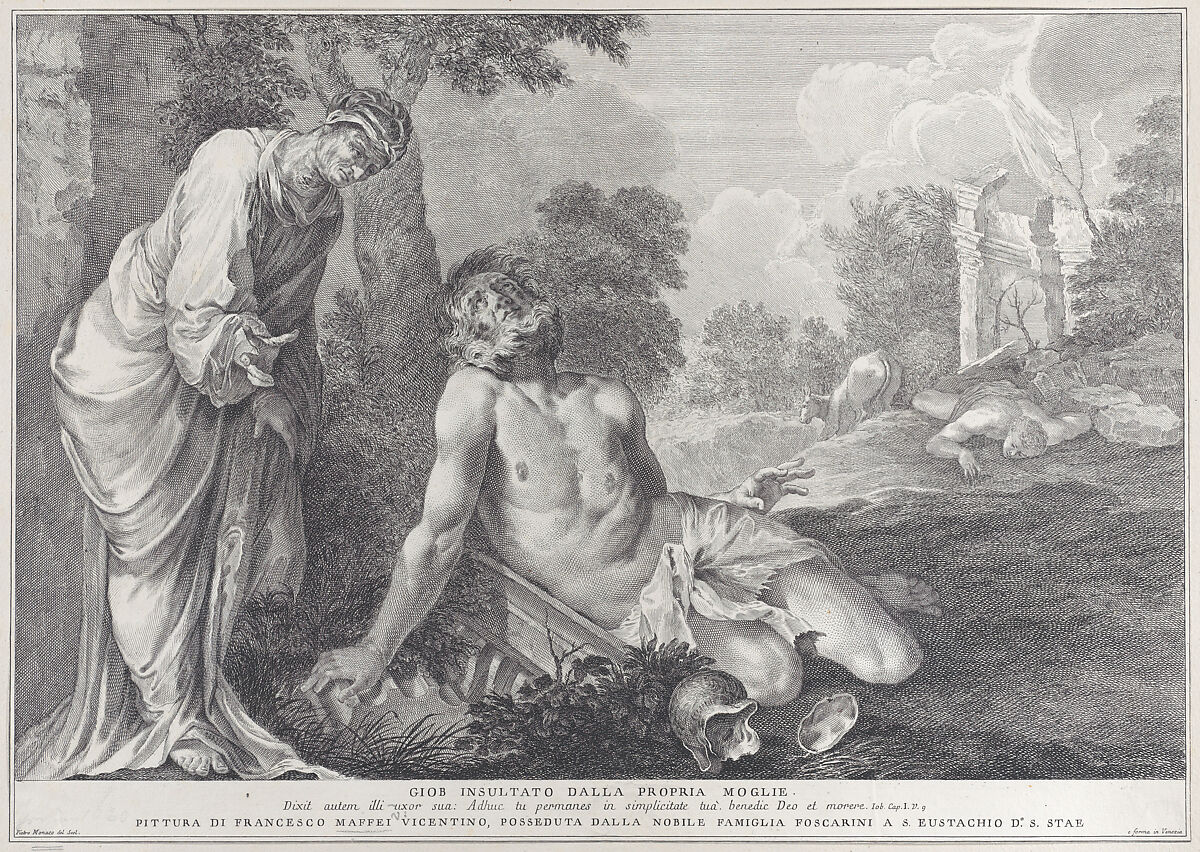 Job rebuked by his wife, Pietro Monaco (Italian, Belluno 1707–1772 Venice), Etching and engraving 