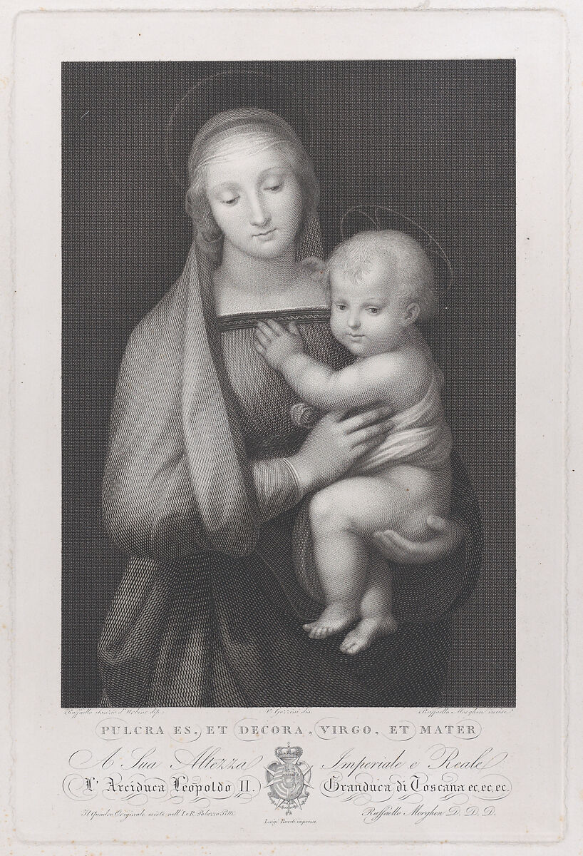 Madonna del Granduca, the standing Virgin holding the Christ child, Raphael Morghen (Italian, Naples 1758–1833 Florence), Engraving; fourth state of four 