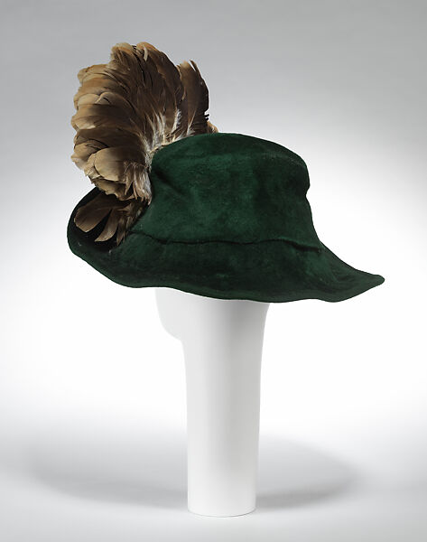 Hat, Caroline Reboux (French, active 1870–1956), fur (possibly rabbit), feathers (goose, anser anser domesticus), silk, French