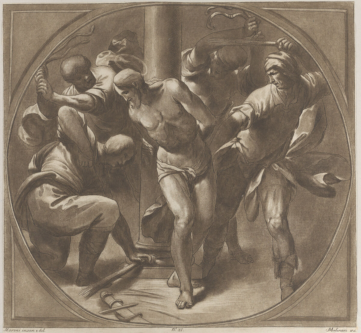 Flagellation of Christ, Stefano Mulinari (Italian, Florence ca. 1741–90), Etching and aquatint in brown ink 