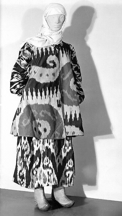 Ensemble, Silk, cotton; ikat woven