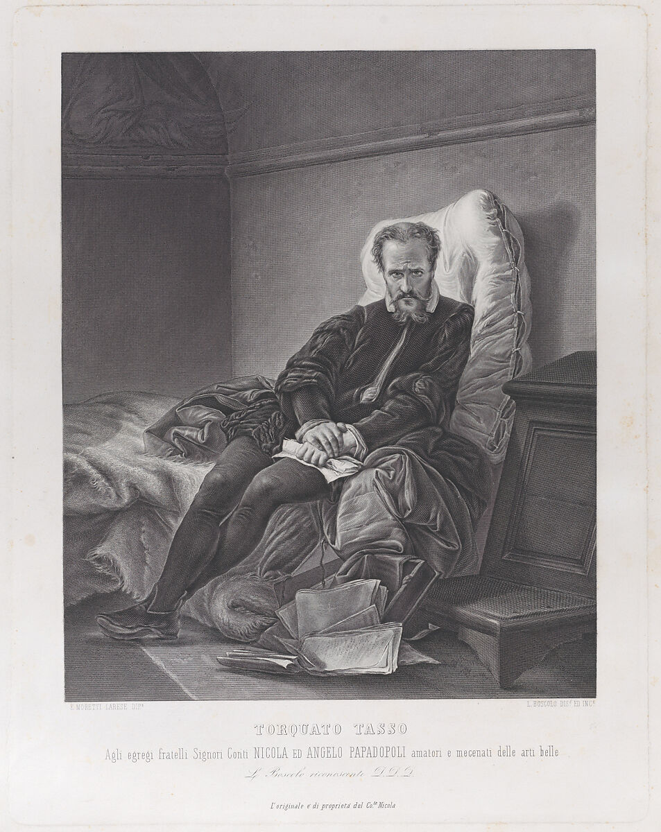 Torquato Tasso at the Ospedale Sant'Anna, Luigi Boscolo (Italian, born Rovigo, 1824), Engraving 