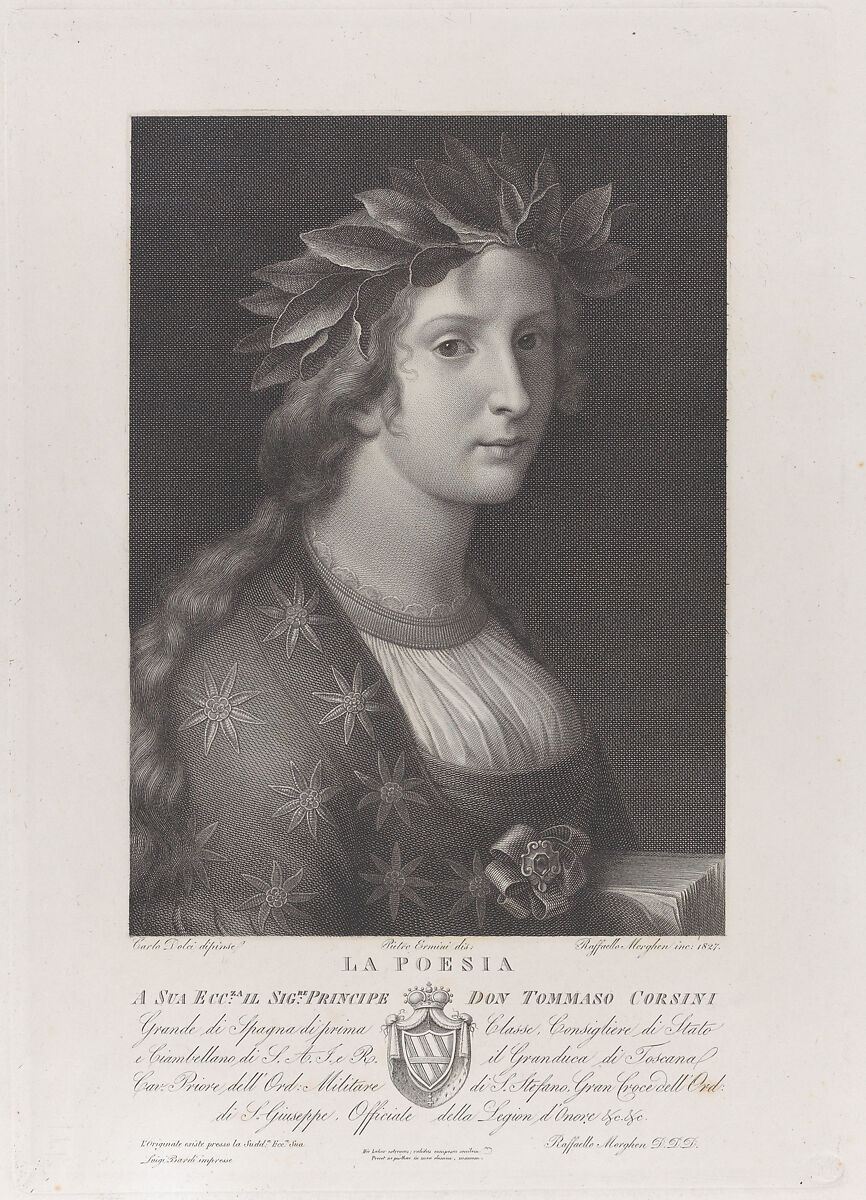Poetry, a woman with a laurel crown, Raphael Morghen (Italian, Naples 1758–1833 Florence), Engraving; fourth state of five 