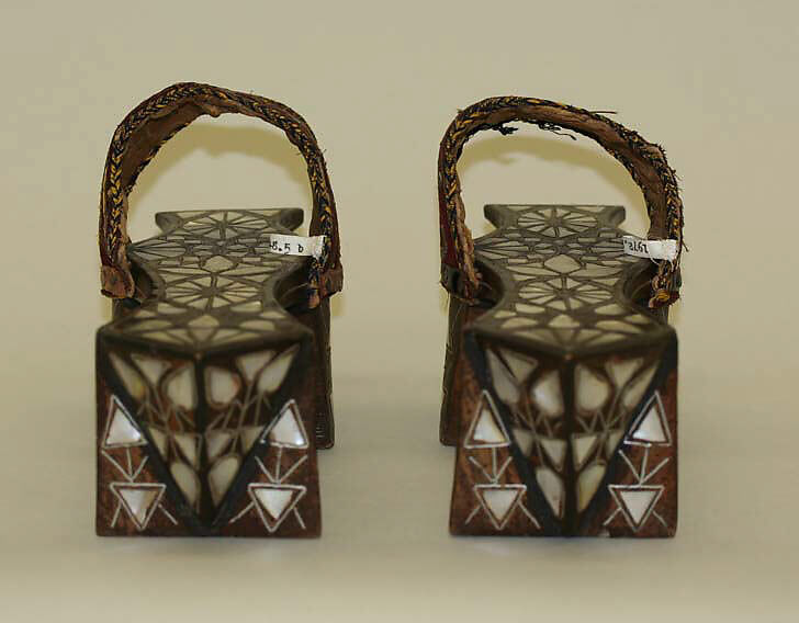 Hammam Shoes, Wood, mother-of-pearl, velvet, metal-wrapped thread, and metal