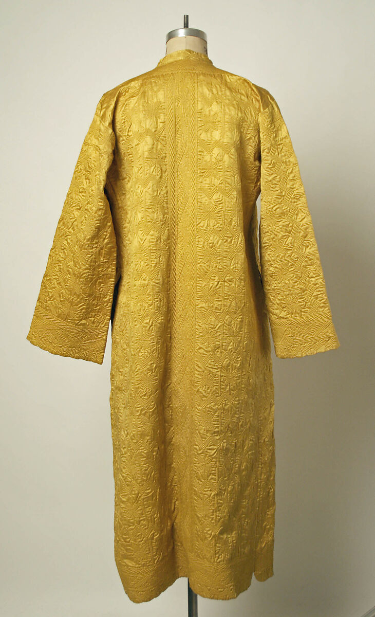 Quilted Coat with Long Sleeves, Silk and cotton; satin weave; plain weave; quilted