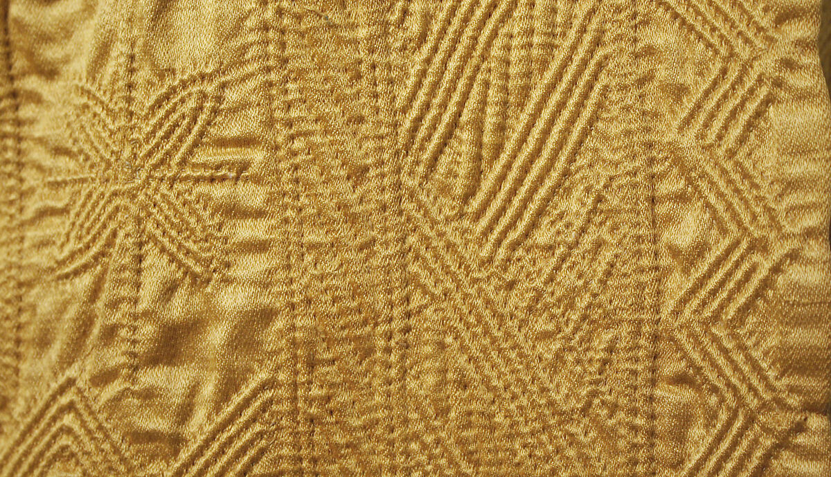 Quilted Coat with Long Sleeves, Silk and cotton; satin weave; plain weave; quilted