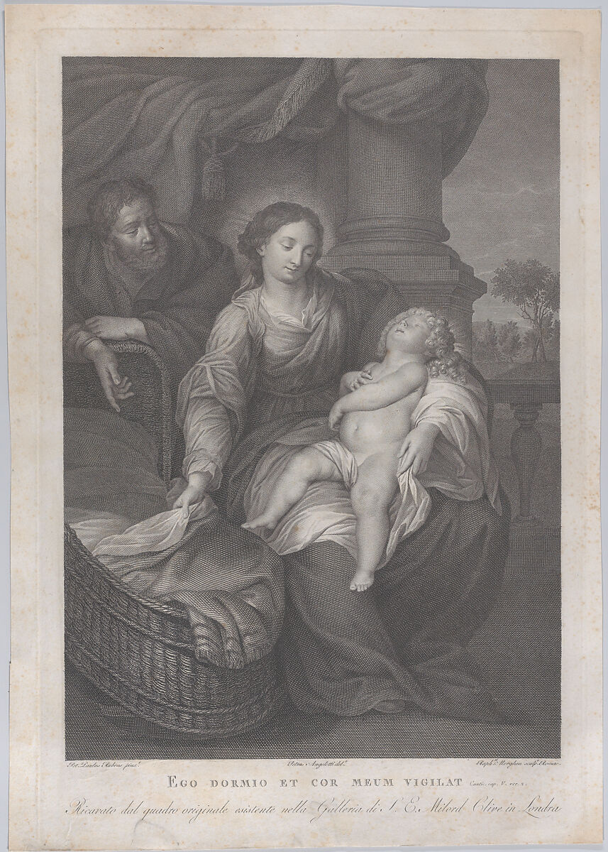 The Holy Family, with the Christ child asleep in the Virgin's lap, Raphael Morghen (Italian, Naples 1758–1833 Florence), Engraving; third state of three 