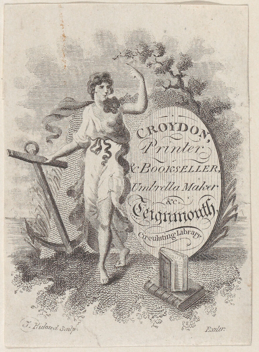 Trade Card for Croydon, Printer, Bookseller, and Umbrella Maker, T. Rickard (British, 19th century), Engraving 