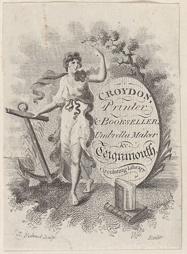 Trade Card for Croydon, Printer, Bookseller, and Umbrella Maker