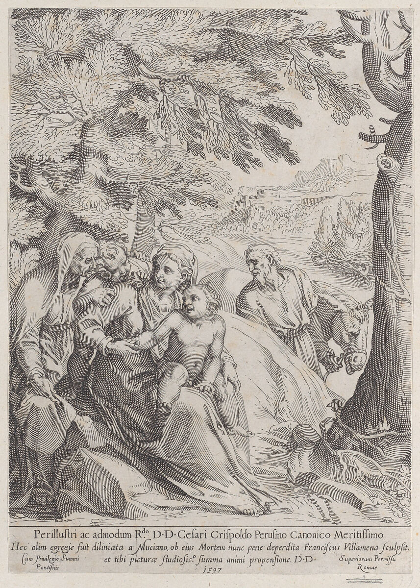 The rest on the flight into Egypt, Francesco Villamena (Italian, Assisi ca. 1565–1624 Rome), Engraving 