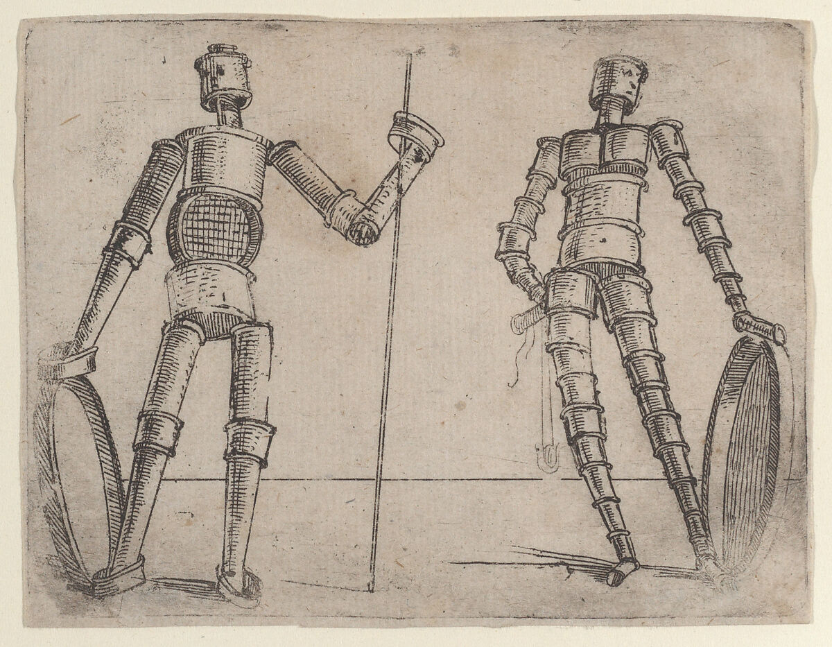 Giovanni Battista Bracelli | Plate 20: two figures composed of pipes and  sieves from Bizzarie di varie figure | The Metropolitan Museum of Art