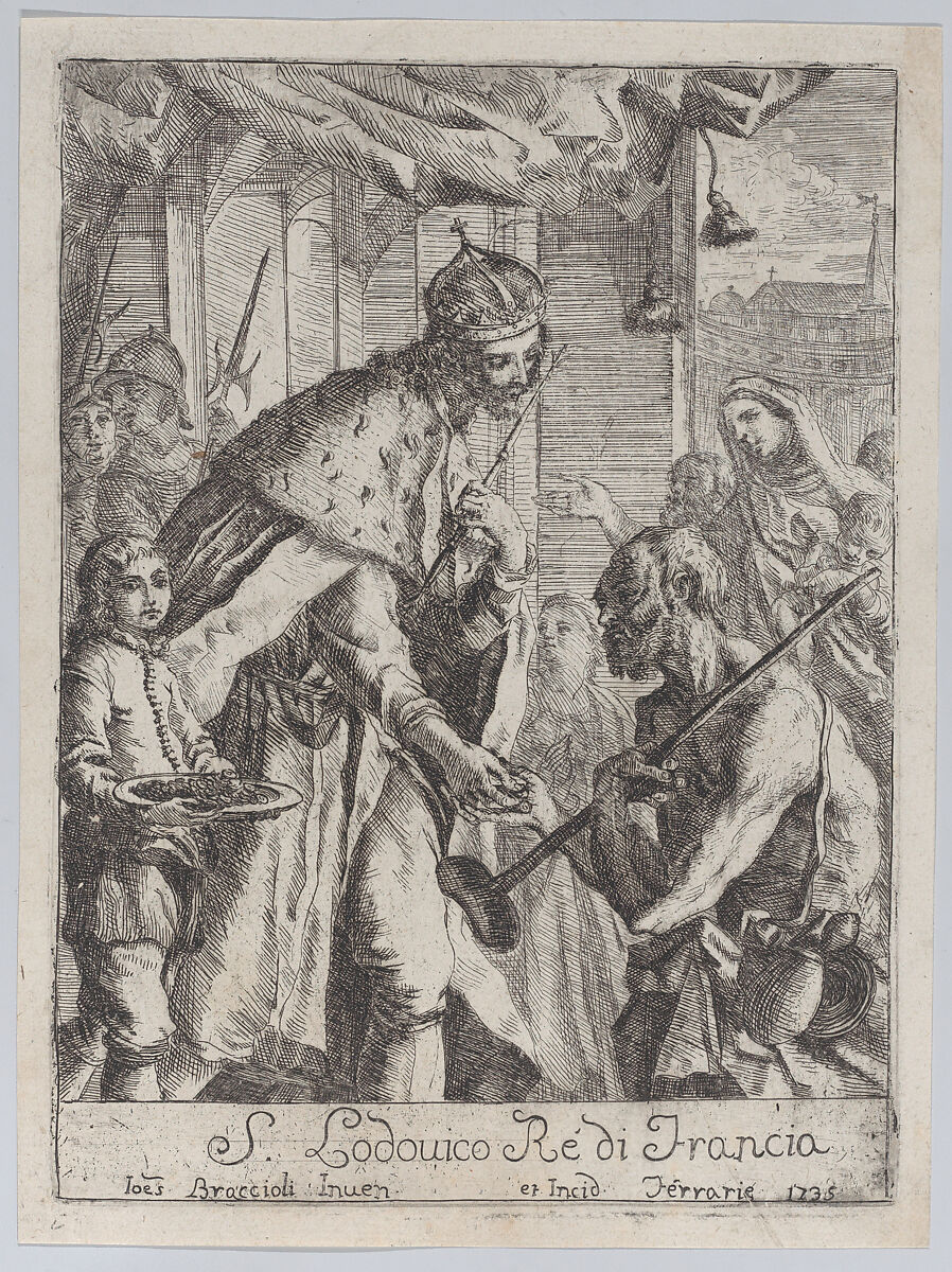 Saint Louis giving alms to the poor, Giovanni Francesco Braccioli (Italian, Ferrara 1698–1762 Ferrara), Etching 