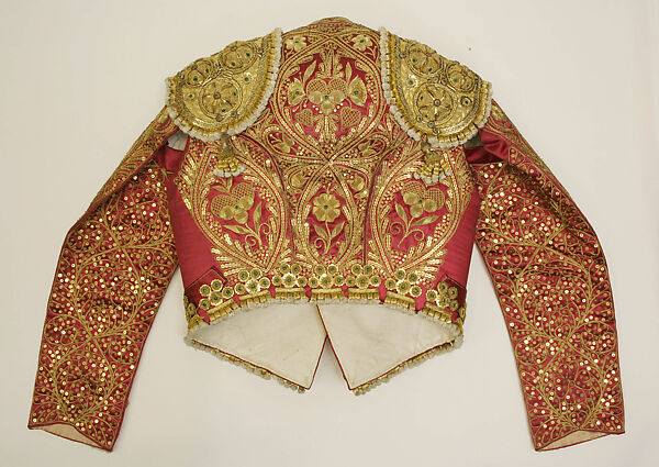 Toreador suit, (a–c) metallic thread; (d) fur; (e, f) leather; (g, h) cotton; (i, j) elastic; (k) rayon silk, Spanish