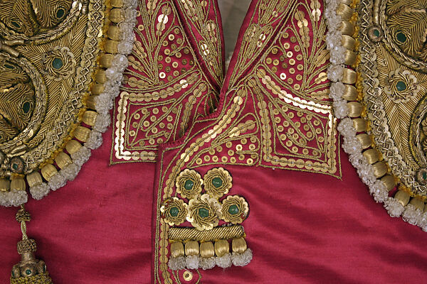 Toreador suit, (a–c) metallic thread; (d) fur; (e, f) leather; (g, h) cotton; (i, j) elastic; (k) rayon silk, Spanish