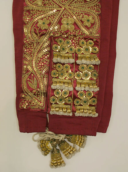 Toreador suit, (a–c) metallic thread; (d) fur; (e, f) leather; (g, h) cotton; (i, j) elastic; (k) rayon silk, Spanish