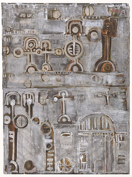 Untitled, Massoud Arabshahi (Iranian, born Tehran 1935–2019 Tehran), Silver and copper metallic paints and oil paint on paper, Iran 