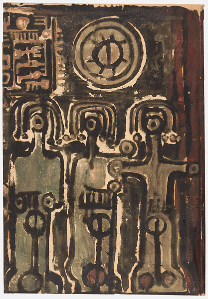 Untitled, Massoud Arabshahi (Iranian, born Tehran 1935–2019 Tehran), Oil paint and metallic paints on wove paper, Iran 