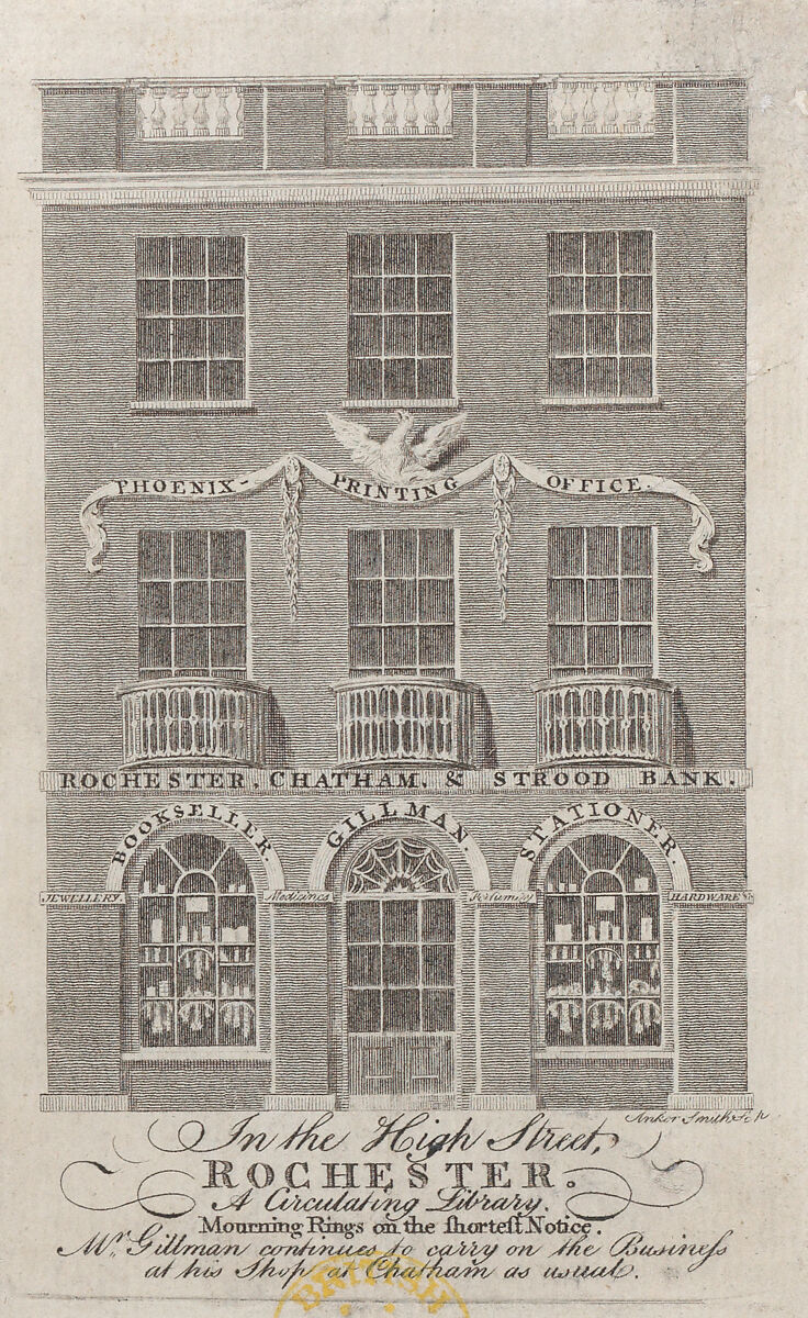 Trade Card for W. Gillman's Phoenix Printing Office, Anker Smith (British, London 1759–1819 London), Engraving 