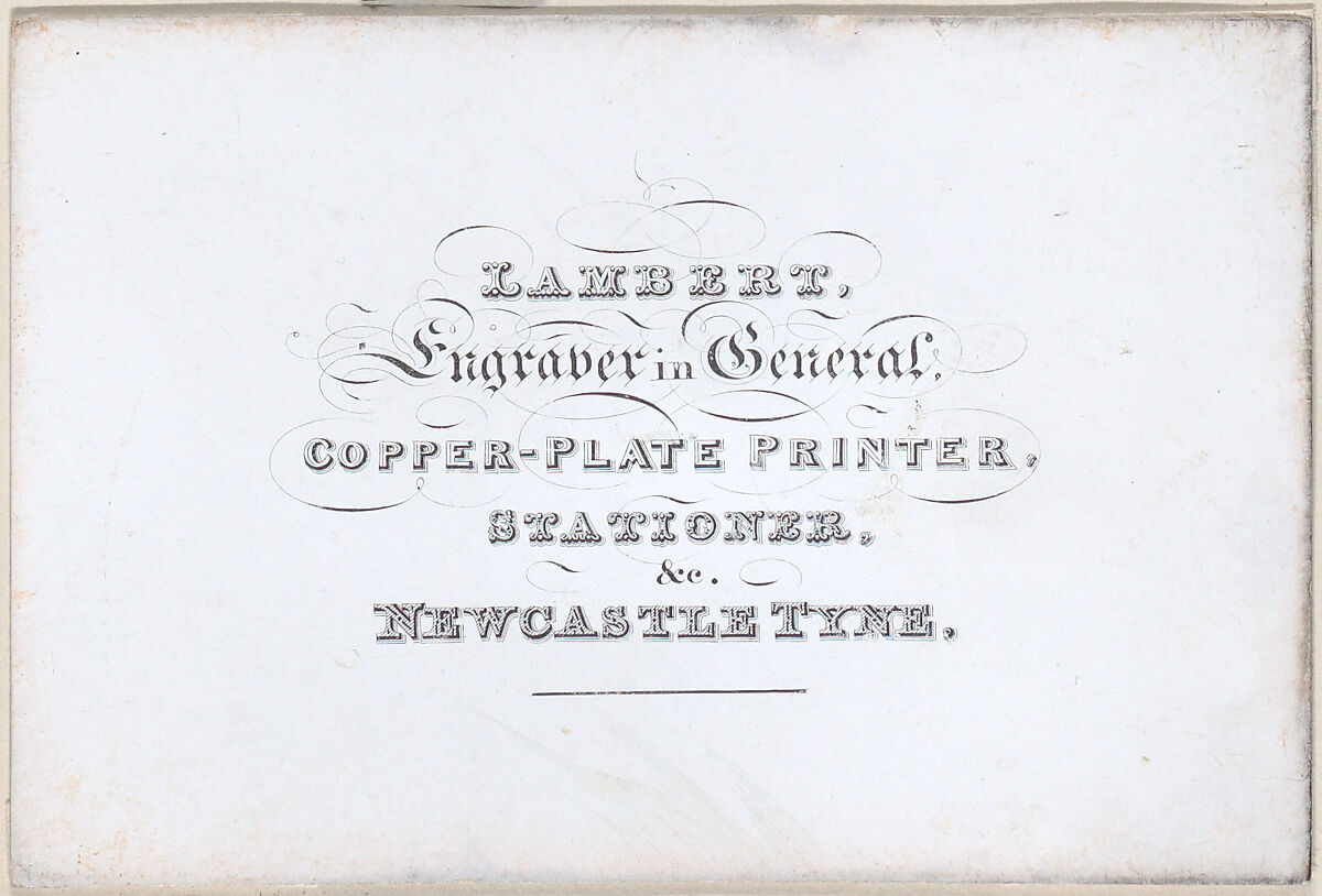 Trade Card for Lambert, Engraver, Copper-Plate Printer, and Stationer, Anonymous, British, 18th century, Engraving 