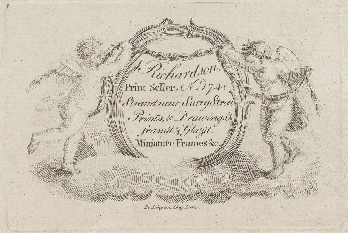 Trade Card for William Richardson, Print Seller, Anonymous, British, 18th century, Engraving 
