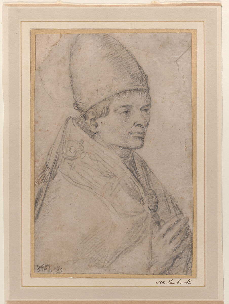 Portrait of a pope, half-length, Anonymous, Central-Italian, 16th century, Black chalk 