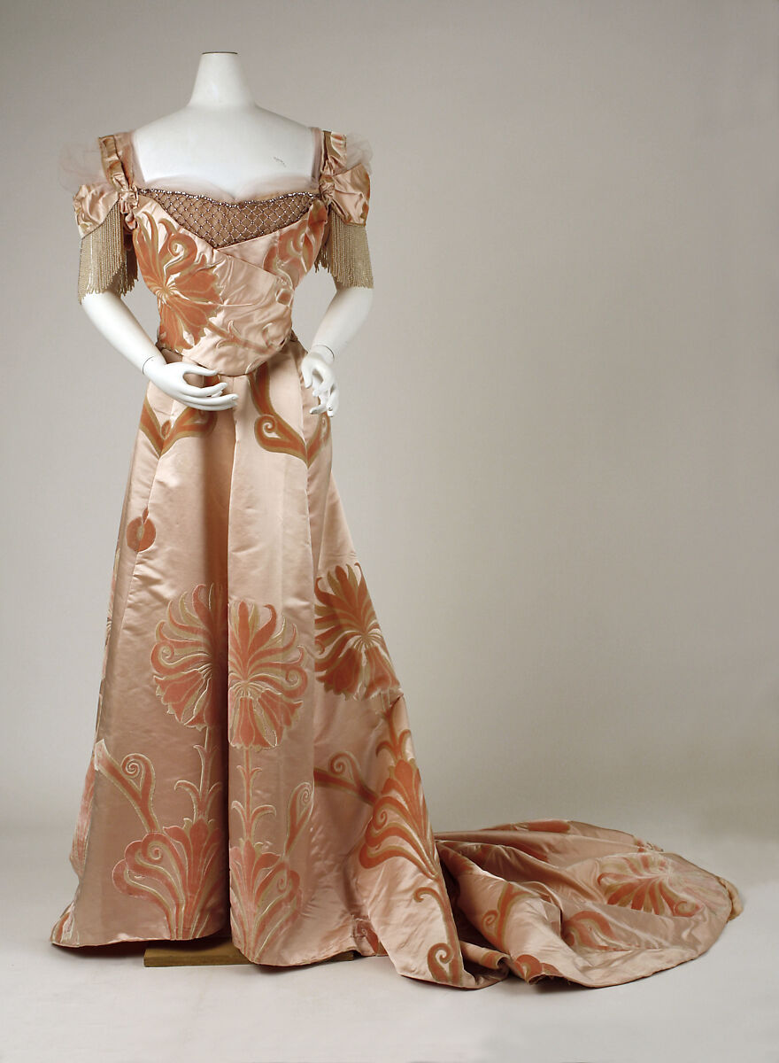 Evening dress, House of Worth (French, 1858–1956), silk, glass, French