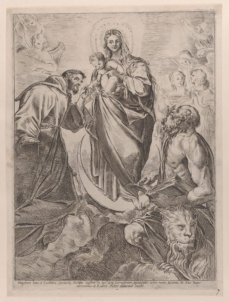 The Virgin with Saints Jerome and Francis, Girolamo Rossi, the Elder (Italian, born ca. 1630), Etching 