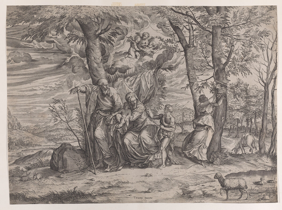 The rest on the flight into Egypt, Martino Rota (Italian, ca. 1520–1583 (active Venice, Graz, Vienna and Prague)), Engraving 