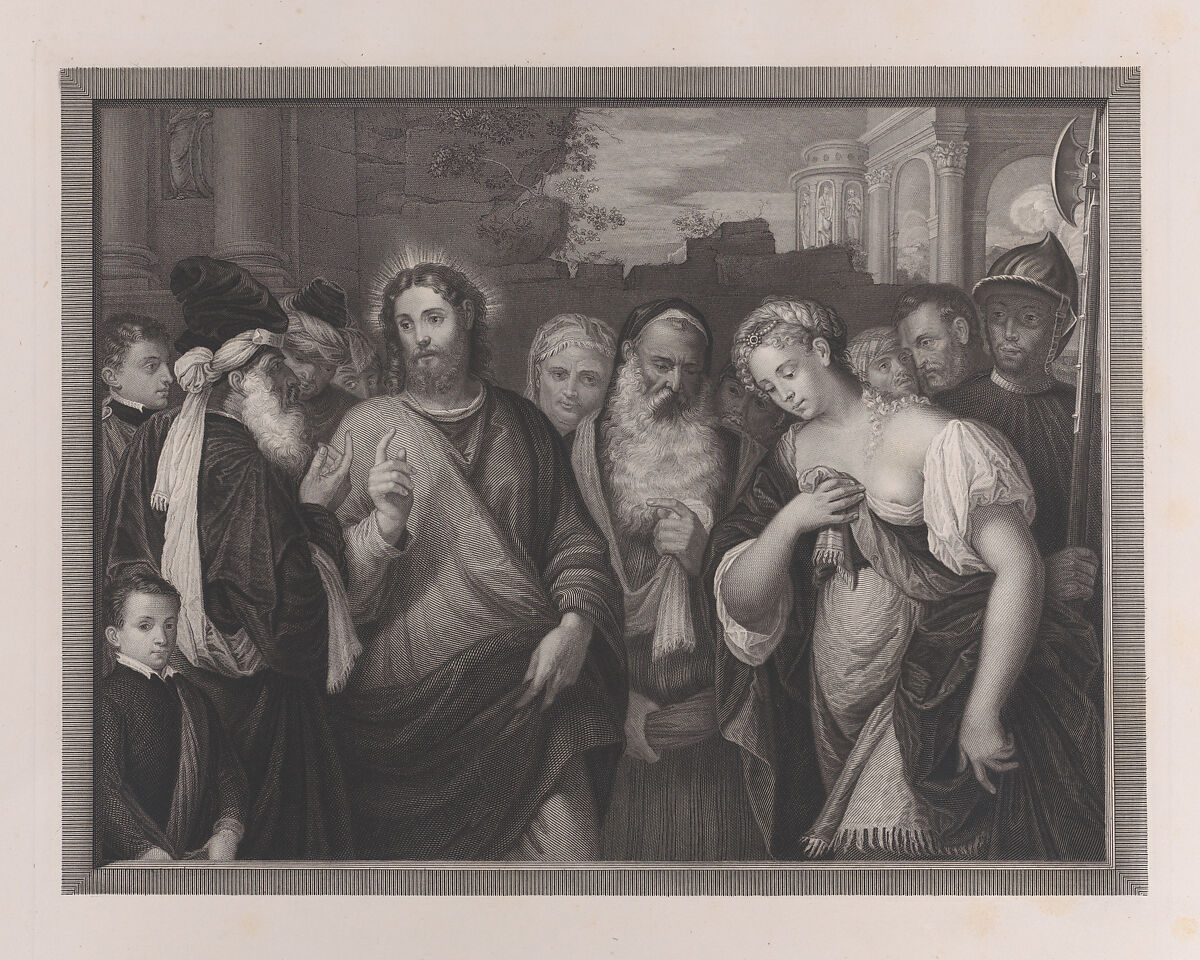 Christ and the adulteress, Carlo Raimondi (Italian, Bocche di Cattoro 1809–1883 Parma), Engraving 