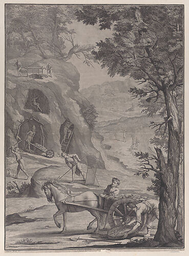 Men quarrying or mining for gold, from 'Danubius Pannonico-Mysicus' (Volume 3)