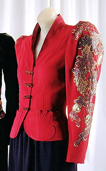 Evening jacket, Schiaparelli (French, founded 1927), rayon, plastic (cellulose nitrate, phenolic resin), French