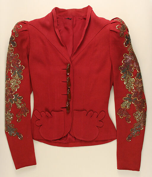 Evening jacket, Schiaparelli (French, founded 1927), rayon, plastic (cellulose nitrate, phenolic resin), French