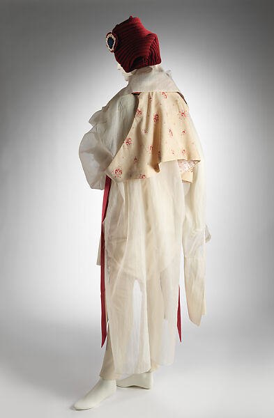 Ensemble, John Galliano (founded 1984), (a) silk, cotton, mohair, copper-plated steel, (b) cotton, mother-of-pearl, (c) cotton, (d) cotton, wool, copper-plated steel, (e) silk, (f) silk, (g) glass, clay, (h) cherry wood, metal, (i) wool, British