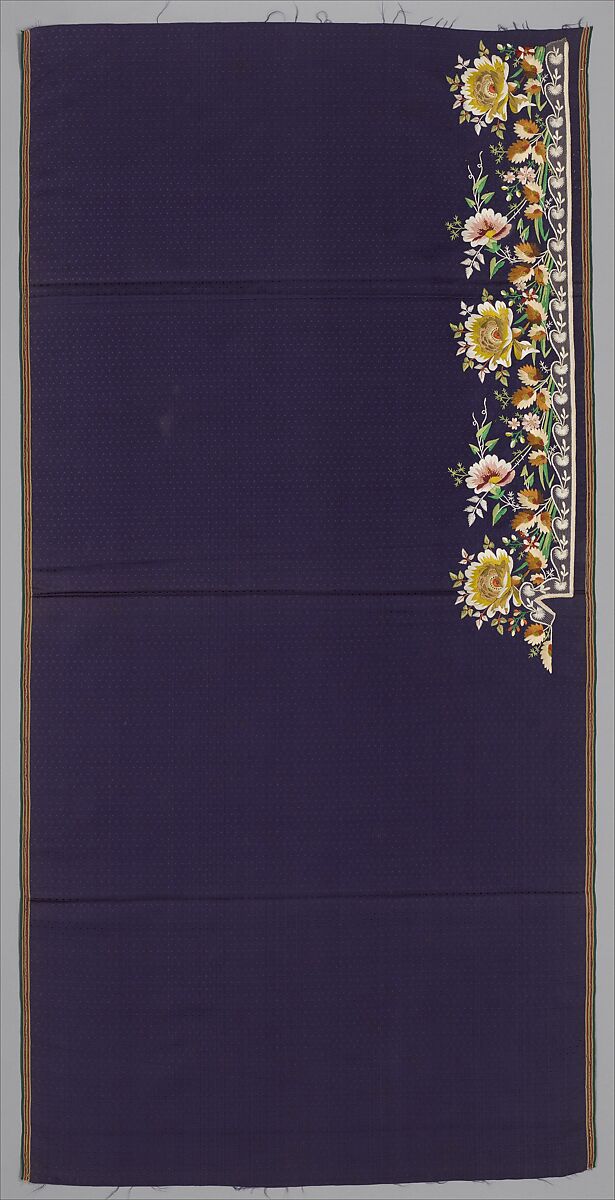Embroidered panels for a man's suit, Silk embroidery on woven silk, satin stitch; stem stitch, knots and silk net, French